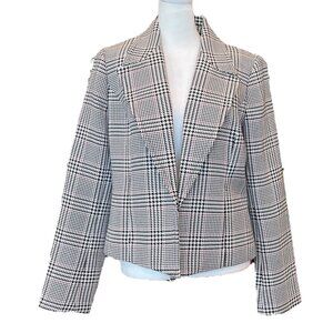 Red White Black Plaid Hook & Eye Closure Long Sleeve Blazer Suit Coat Jacket